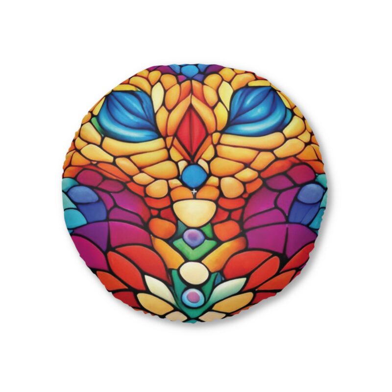 Rainbow Feathers Tufted Floor Pillow, Round